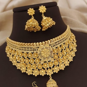 Gold Plated Kundan Choker Necklace Set: Indian Bridal Jewelry