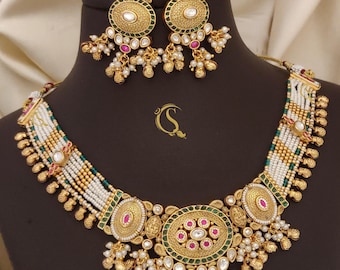 Gold Temple Choker Necklace Set: South Indian Wedding Jewelry