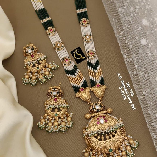 Wedding Necklace Sets Antique Gold-Plated Indian Jewelry Set with Long Necklace and Earrings