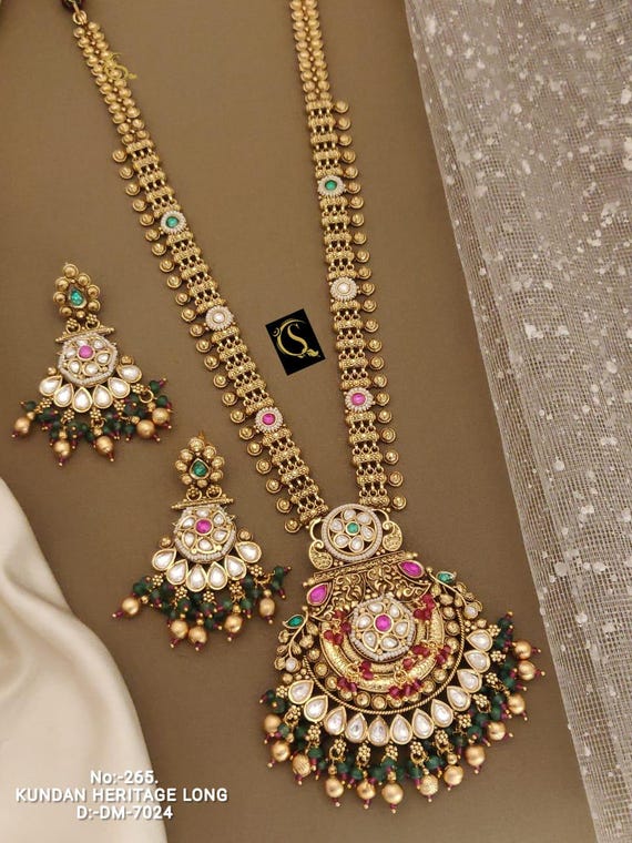 Kundan Choker and Long Necklace Set: Indian Temple Jewelry