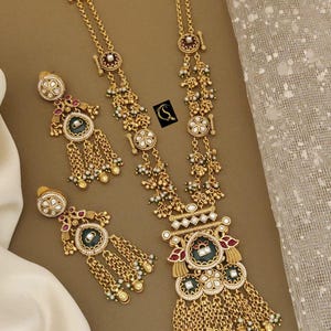 Premium Quality Kundan Necklace Set/ Indian Jewelry/trendy Indian bridal set/Bridal jewelry Heritage Long Necklace Sets Womens