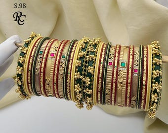 Set Chura da sposa indiano: braccialetti verdi in stile punjabi