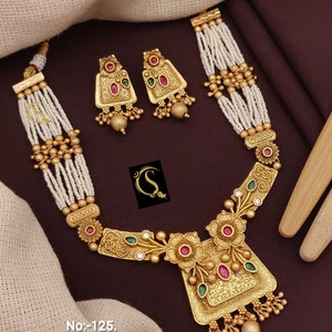 Indian Choker Necklace and Earrings Set, High Gold Choker Set For Women Wedding Gift Designs_5