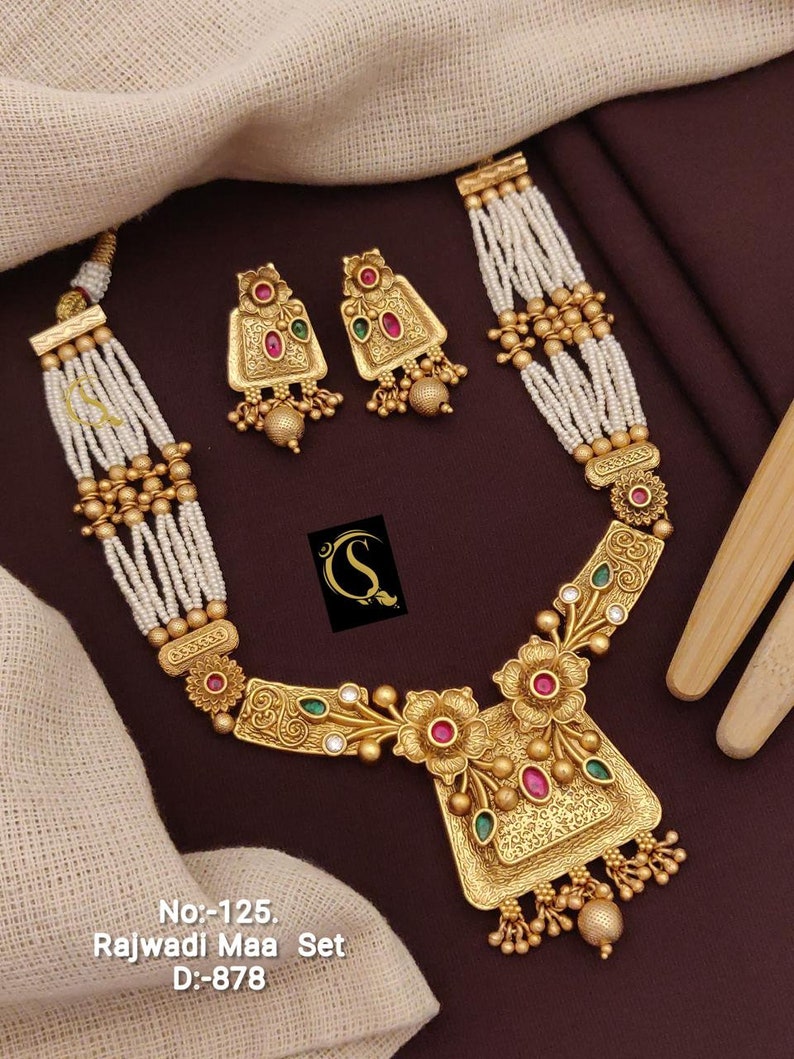 Indian Choker Necklace and Earrings Set, High Gold Choker Set For Women Wedding Gift Designs_5