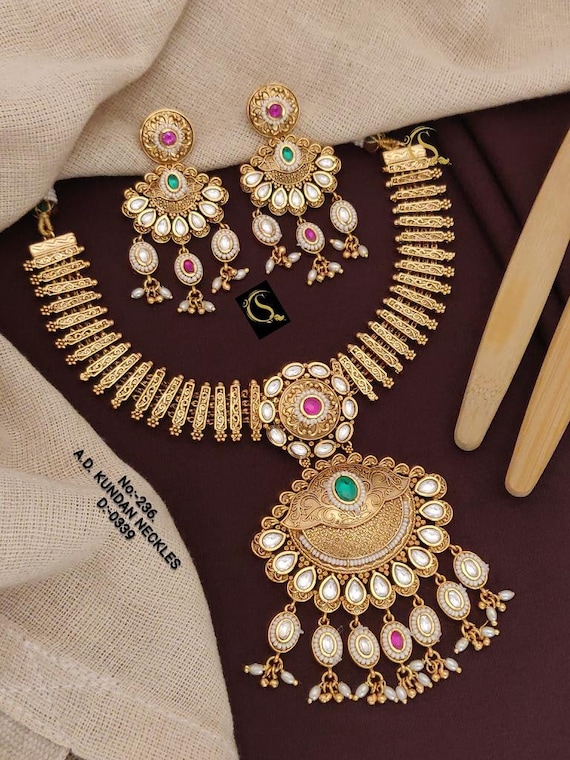 Gold Plated Wedding Jewellery Long Necklace Set for Women