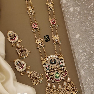 Kundan Heritage Long Necklace, Indian necklace set, Indian Pakistani Wedding Jewelry bridal set south Indian jewellery
