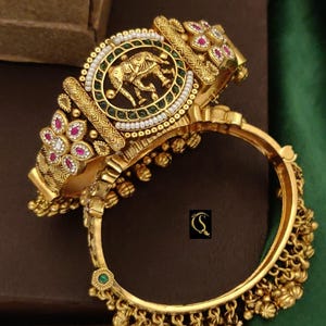 Elephant Gold Kundan Kada Bangles: Bollywood Indian Jewelry