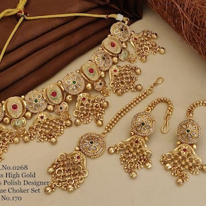 Bridal Choker Necklace sets South Indian Jewelry/Choker/ Temple Necklace /Antique Gold choker Necklace/Indian Wedding Jewelry