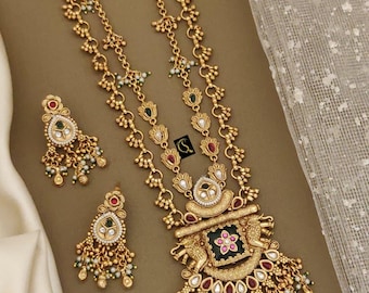 Gold Plated Heritage Long Necklace sets, Indian Jewelry, With Earrings