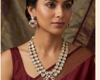 Conjunto de gargantilla y pendientes de diamantes - Joyería nupcial india y pakistaní para el Eid