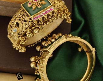 Indische Kundan Choraski Armband: Gold Rubin Rajwadi Kada Armreif