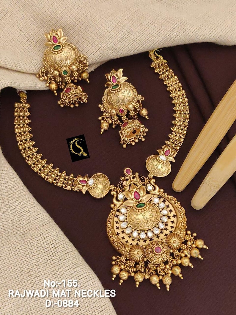 Indian Choker Necklace and Earrings Set, High Gold Choker Set For Women Wedding Gift Design_2