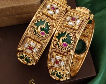 Kundan Braut Armreifen: Indischer Hochzeitsschmuck, Statement Polki Ring
