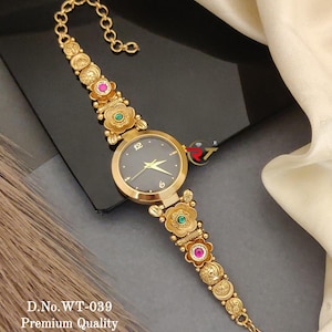 Black Gold Wrist Watch For Woman, Trendy Watch Bracelet, Minimalist Gold Wrist Watch, Elegant Watch Gift, Unique Charm Bracelet Watch