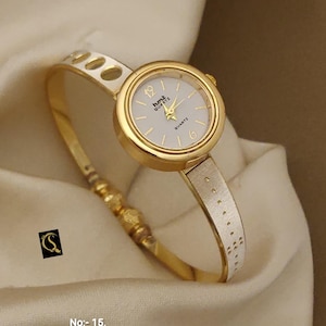 White Womens Watch Fashion Steel Quartz Gold tone FREE SHIPPING Gift for her Wrist dainty fancy Openable Anklet/Everyday Wearable