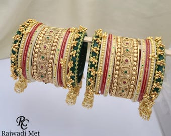 Punjabi Braut Chooda Set: Traditionelles Hochzeit Kangan/Kadda