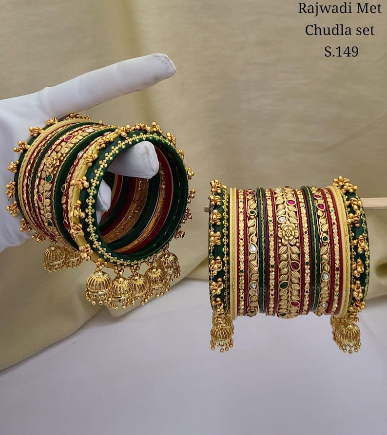 Green Bridal Chura: Kundan Wedding Bangles, Bollywood Jewelry - Etsy