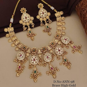 Doublet Kundan Necklace Polki Set Necklace Sabyasachi Jewelry Uncut Diamond Green Stone Indian Statement Wedding Set