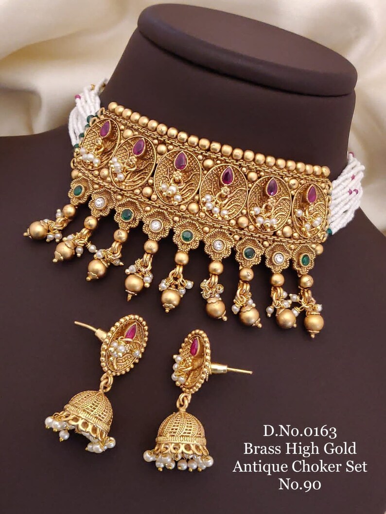 Indian Choker Necklace and Earrings Set, High Gold Choker Set for Women Wedding Gift Etsy