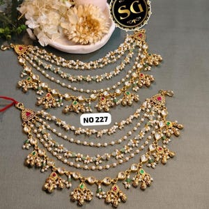 Royal Indian Bridal Headpiece | Multi Layer Pearl Head Chain | Kundan Sheeshphool Hair Accessory