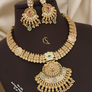 Wedding Necklace /Indian Necklace Set/ Indian Choker Necklace/ Pearl Necklace /Guttapusalu necklace /Temple jewelry/ South Indian jewelry