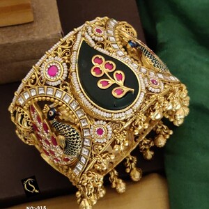 Handcrafted gold plated Bangle Matte Antique Rajwadi Kada - Adjustable Indian Bracelet Indian Bridal Jewelry image 4