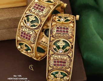 Südindischer Tempel Armreif Set: Gold Rajwadi Brautschmuck