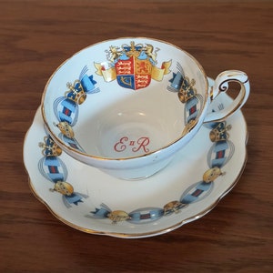 Foley Queen Elizabeth II 1953 Coronation wide mouth teacup + saucer, vintage collectible fine china