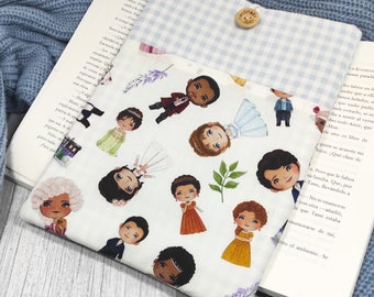 Daphne and Duke book cover, book sleeve with pocket, padded book bag, book cover, fabric book protector