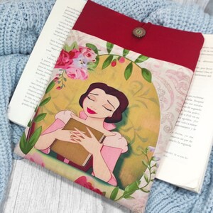 Bella book cover, padded book cover, fabric book sleeve, princess literary bag, tablet protector, book lover