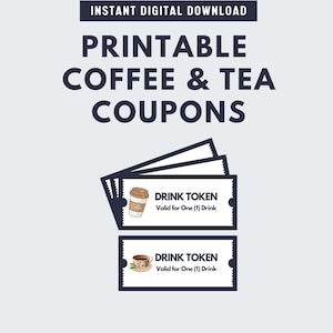 Fichas de café y té imprimibles / Cupones de bebidas / Descargas PDF / 4 tamaños (A4, A5, A6, Carta de EE. UU.) / Vales elegantes / Cupones de bebidas calientes