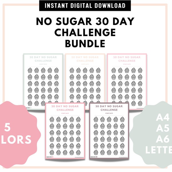 No Sugar Challenge Printable Health Tracker | Diabetic Friendly | Low Carb | Healthy Snacks | All Natural | No Sweets