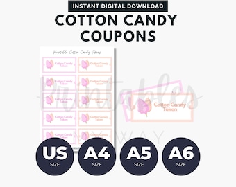 Fichas de algodón de azúcar imprimibles: cupones divertidos para fiestas de cumpleaños, bodas y eventos