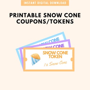 Snow Cone Coupons | Printable Snow Cone Coupons | Beautiful Fresh Colors | Snow Cone Tokens | Print At Home