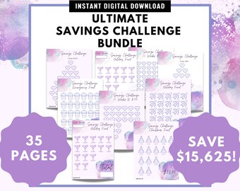 Purple Savings Challenge Bundle – 35 Printable Trackers for Emergency, Baby & Wedding Funds