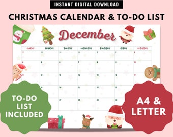 Christmas Calendar To-Do List – Printable Holiday Planner, Countdown & Advent Schedule