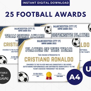 Certificats de récompense de football | Certificat sportif d'entraîneur de football | Récompenses de football | Modèle de toile modifiable | Entraîneurs de football | Mamans footballeuses