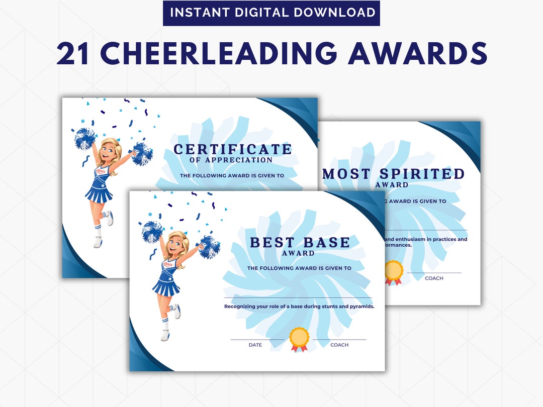 Cheerleading Certificate Template Cheerleading Award Cheer Etsy