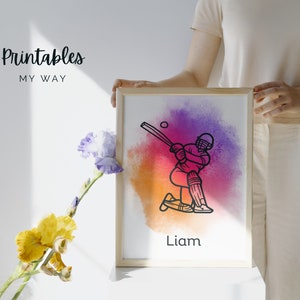 Personalized Cricket Poster – Custom Cricket Art Print with Batsman | Gift for Him
