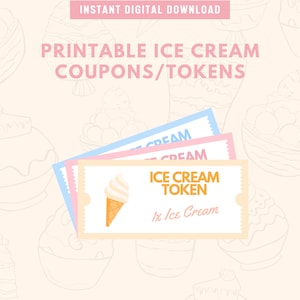 Fichas de helado imprimibles / Cupones de helado / Cumpleaños de helado / Invitación de helado / Hermosos colores ruborizados