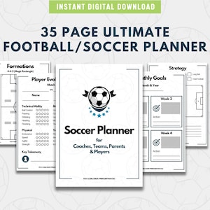 Football Coaching Sheets |  Printable Football Planner | Soccer Formation | Football Lineup | Soccer Game Day Analysis | Strategy Planner |