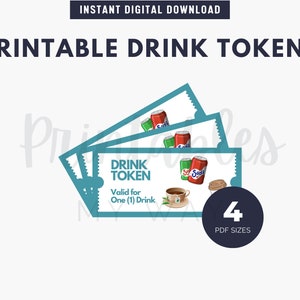 Fichas de bebida imprimibles PDF, Boleto de bebida de fiesta, Boleto de bebida gratis, Vale de bebida, Ficha de bebida gratis de evento, Ficha de bar, Boletos de bebida de boda