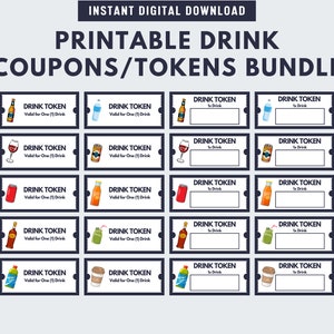 Printable Drink Token Bundle | Printable Drink Coupons | Drink Vouchers ...