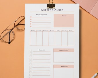 Weekly Planner List Printable, Instant Download, Weekly Schedule, Printable Planner, Minimalist Planner, Digital Planner, Daily To Do List