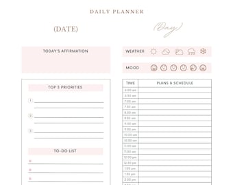 Daily Planner List Printable, Instant Download, Daily Schedule, Printable Planner, Minimalist Planner