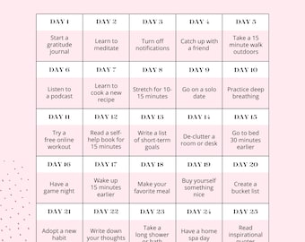 30 Day Self Care Challenge Digital Download, Instant Download, Printable Activity, Self-Care Calendar