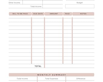 Cute Monthly Budget Planner, Instant Download, Printable Budget Planner, Digital Budget Planner, Monthly Budget
