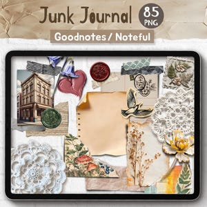 Vintage Mood Board Realistic Digital Stickers Goodnotes, Noteful Junk Journal Kit, PNG