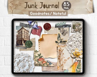 Vintage Mood Board Realistic Digital Stickers Goodnotes, Noteful Junk Journal Kit, PNG