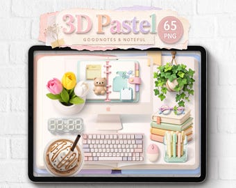 Pegatinas realistas en tonos pastel, pegatinas 3D, pegatinas para decoración de escritorio, pegatinas para diario digital, descarga de imágenes PNG en tonos pastel para iPad y GoodNotes